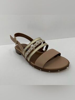 Nine West Chaylen slingback strappy shoe gold stud cream metallic new 6.5